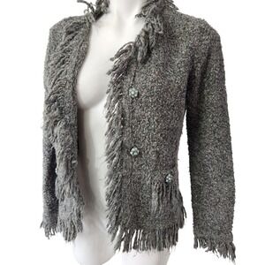 Vintage Cottagecore open front shag knit Cardigan Sweater90's‎ Gray
